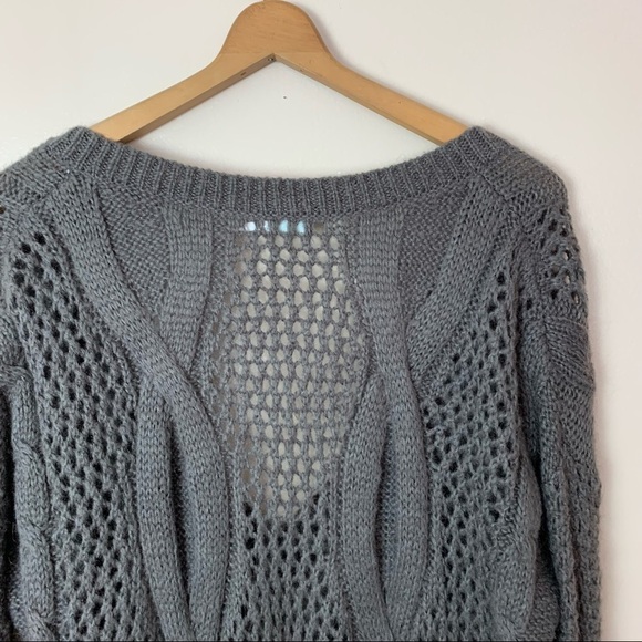 [Kimchi Blue] Dark Brown V-neck Open Knit Mohair Long Sleeve Tunic Sweater - Picture 9 of 9